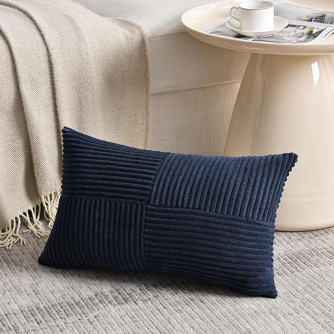Fancy Homi 2 Packs Navy Blue Lumbar Decorative Throw Pillow Covers 12x20 Inch - Image 2