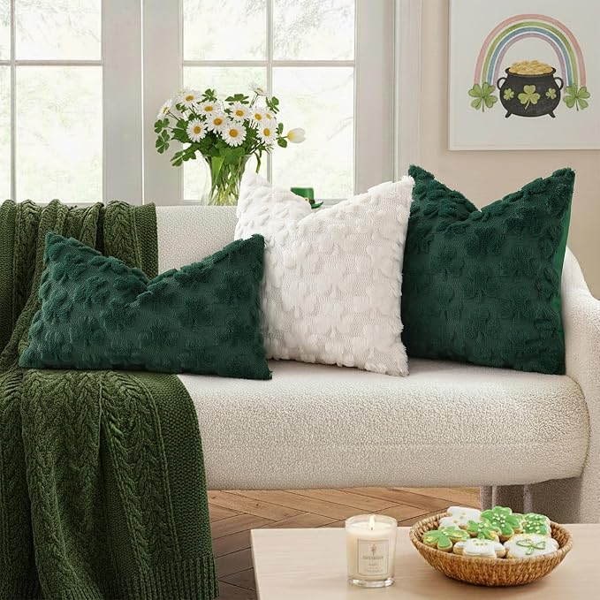 decorUhome St. Patrick’s Day Shamrock Green Pillow Covers 16x16 Inch Set of 2 - Image 4