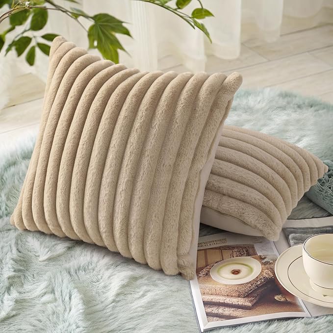 decorUhome Cozy Faux Fur Throw Pillow Covers 20x20 Set of 2 Decorative Soft - Image 2