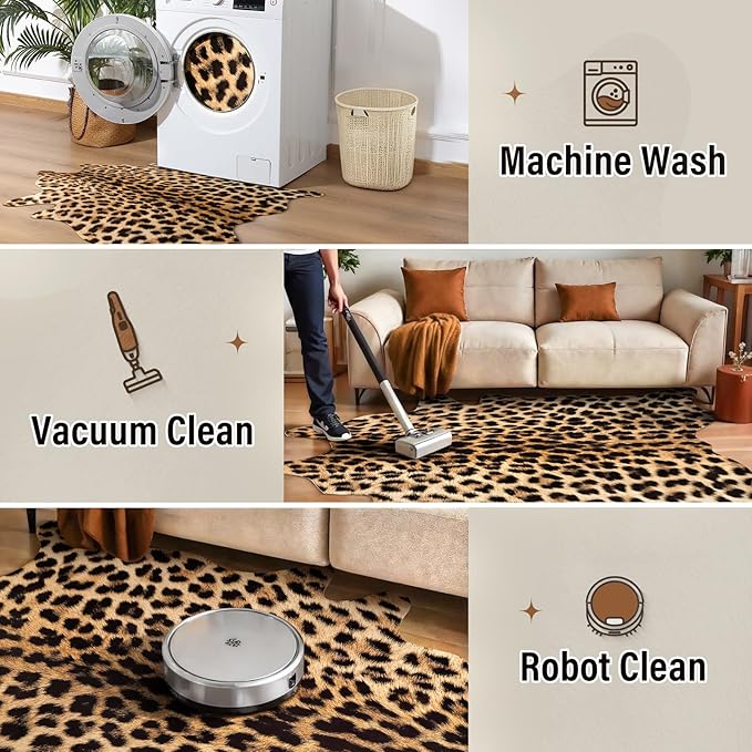 AROGAN Premium Leopard Print Rug 6.2x7 Feet, Machine Washable Faux Fur Cheetah - Image 6
