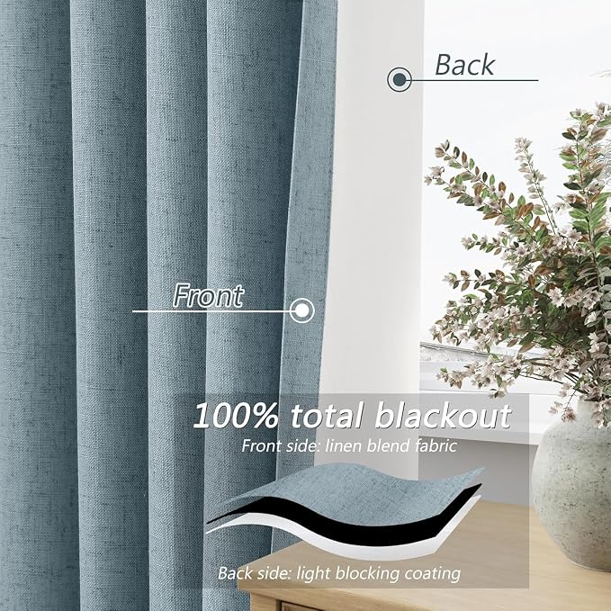 Guken Blue 100% Blackout Curtains 92 Inch Length 2 Panels Set - Image 4