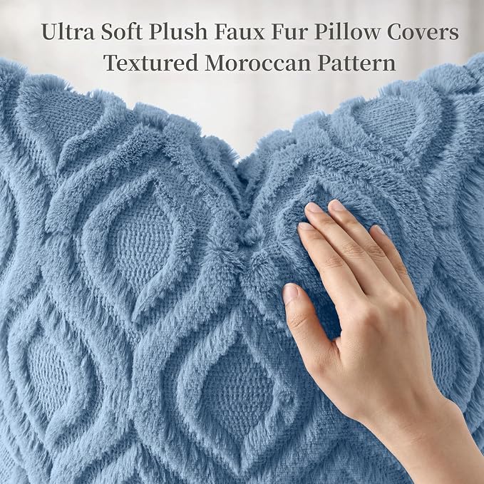 decorUhome Throw Pillow Covers 18x18 Inch Set of 2, Soft Plush Faux Wool Blue - Image 6