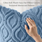 decorUhome Throw Pillow Covers 18x18 Inch Set of 2, Soft Plush Faux Wool Blue - Image 6