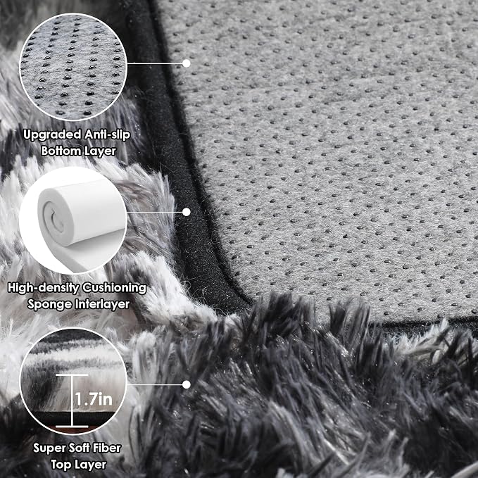 ONASAR Runner Rugs for Bedroom Living Room, Fluffy Black and White 2x6 Bedside - Image 2