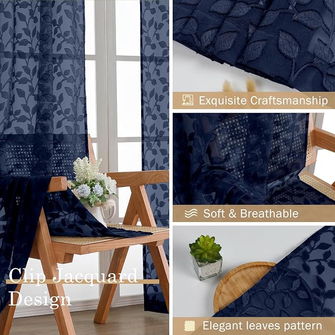 Chyhomenyc Navy Blue Sheer Curtains 72 Inches Long 2 Panels Set, Light - Image 7