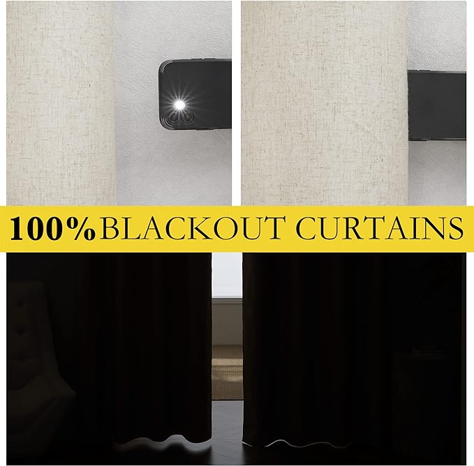 NICETOWN Full Blackout Natural Linen Curtains 102" Length - Image 3