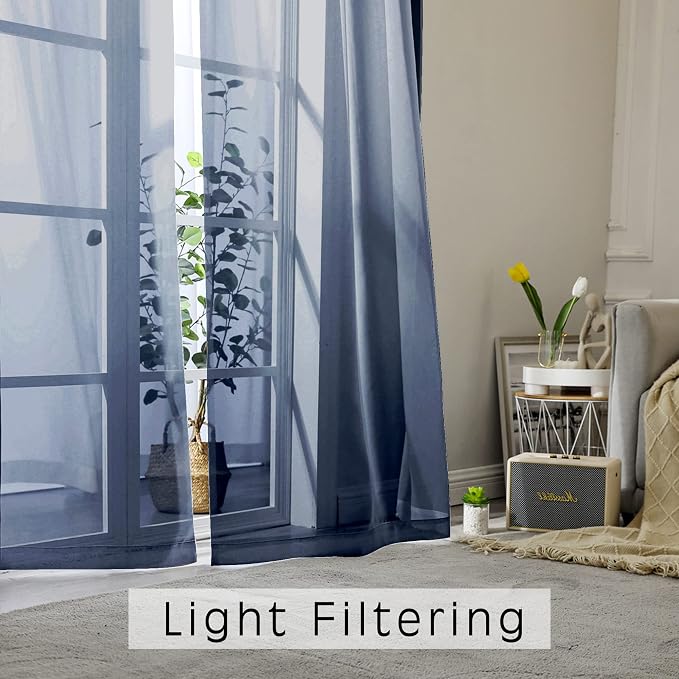 OWENIE Sheer Curtains 54 inches Long 2 Panels Set, Rod Pocket Curtain Sheers - Image 3