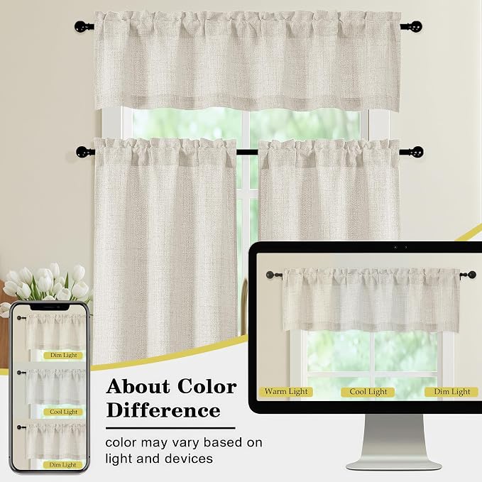 Valances for Windows, Light Filtering Faux Linen Textured Small Short Window - Image 8