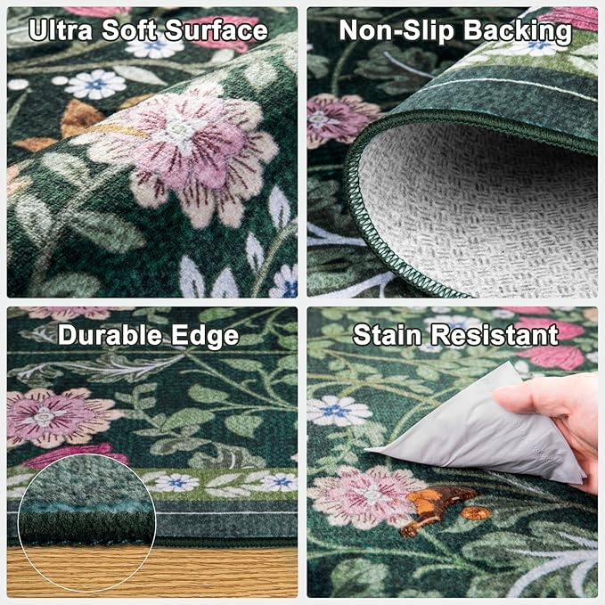 8x10 Area Rugs for Living Room: Floral Washable Rug Vintage Large Soft Boho - Image 6