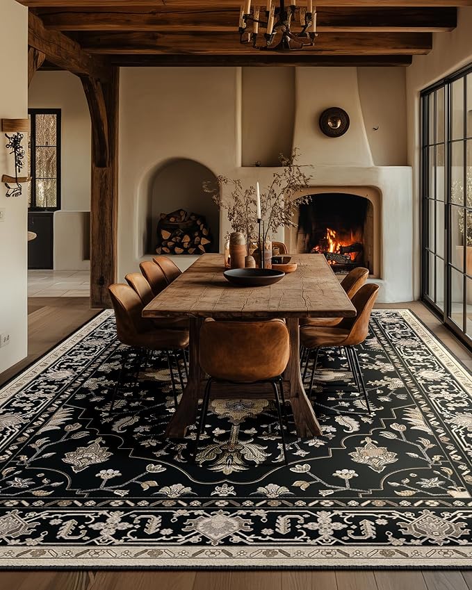 Area Rugs 10'x14' Washable Non-Slip, Floral Vintage Distress Print Pattern - Image 3