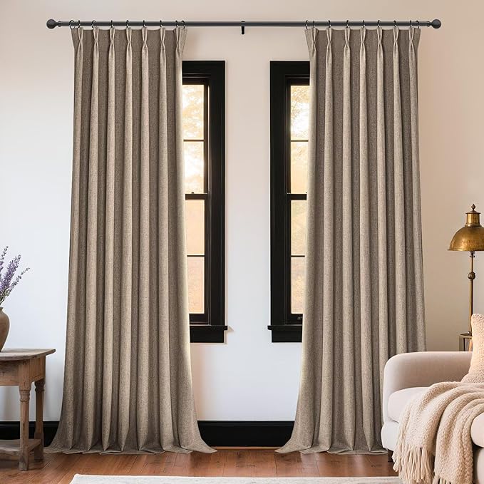 Joydeco Thick Linen Pinch Pleated Curtains 96 Inch Long 2 Panel Set - Image 2