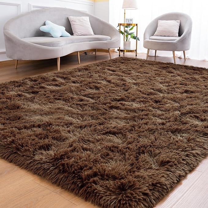 Goideal Fluffy Rug for Bedroom Living Room, 3x5 Brown Area Rugs, Faux Fur Shag by Goideal