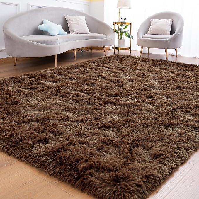 Goideal Fluffy Rug for Bedroom Living Room, 5x7 Brown Area Rugs, Faux Fur Shag by Goideal