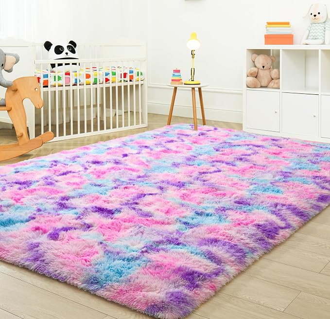 Tepook Soft Rainbow Rug for Girls Room, Cute Fluffy Girls Bedroom Rugs - Image 9