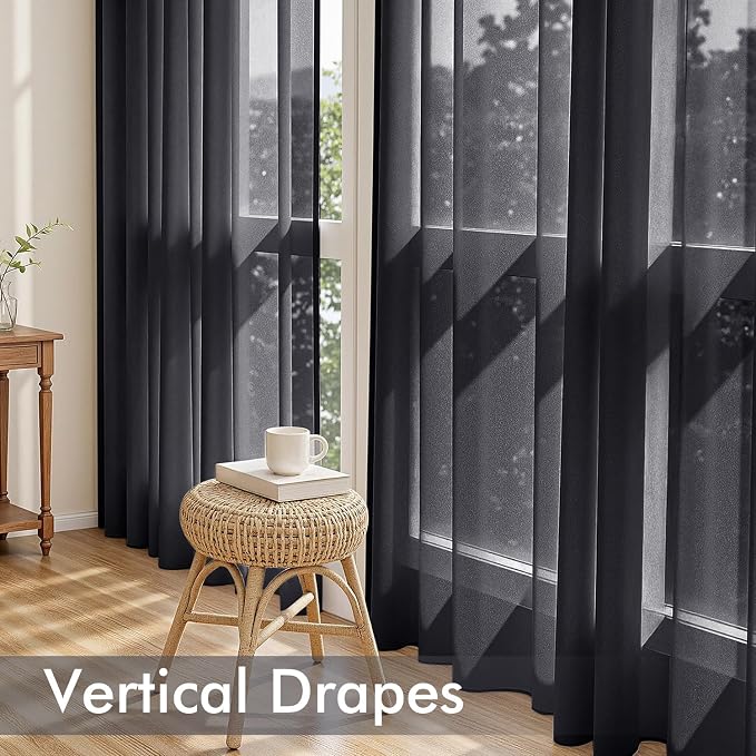 MIULEE Black Sheer Curtains 63 Inches Long, 4 Panels Set, Light Filtering - Image 5