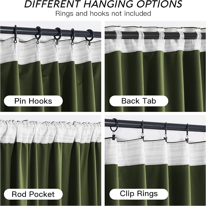 RYB HOME Olive Green Velvet Curtains - Image 4