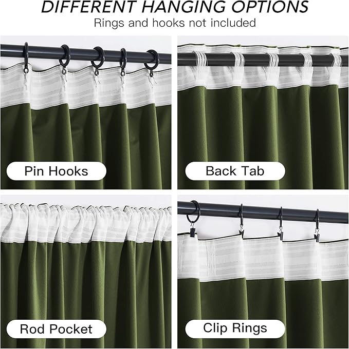 RYB HOME Green Velvet Curtains 84 inch, Solid Room Darkening Window Curtains - Image 4