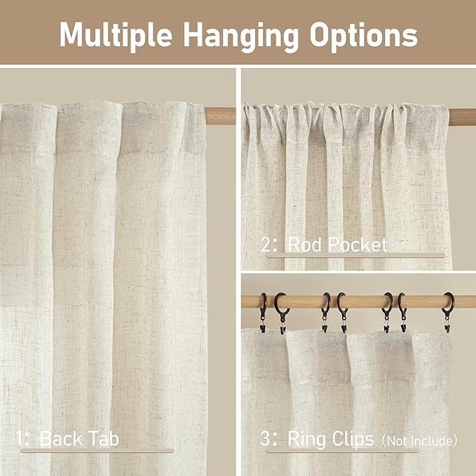 LAMIT Light Filtering Linen Curtains 84 inches Long - Image 3