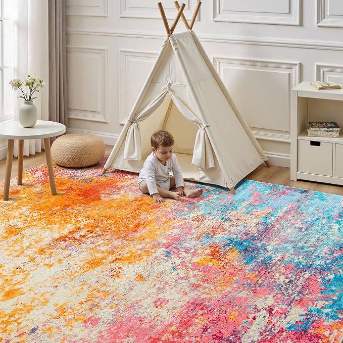 Rugflix 6x9 Area Rugs for Living Room, Washable Large Multicolor Rug - Image 8