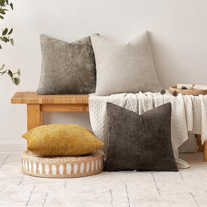 MIULEE Pack of 2 Couch Throw Pillow Covers 20x20 Inch Neutral Dark Brown Boho - Image 4
