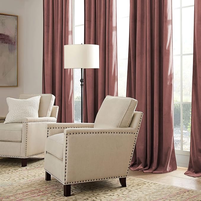 RYB HOME Dusty Pink Velvet Curtains 84 inch, Room Darkening Window Curtains - Image 5
