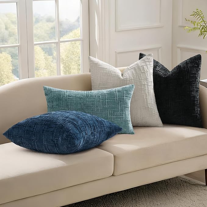 decorUhome Black Chenille Throw Pillow Covers 12x20 Set of 2 Textured Soft Cozy - Image 6