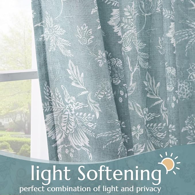 jinchan Linen Floral Curtains for Living Room, 63 Inch Length Curtains - Image 4