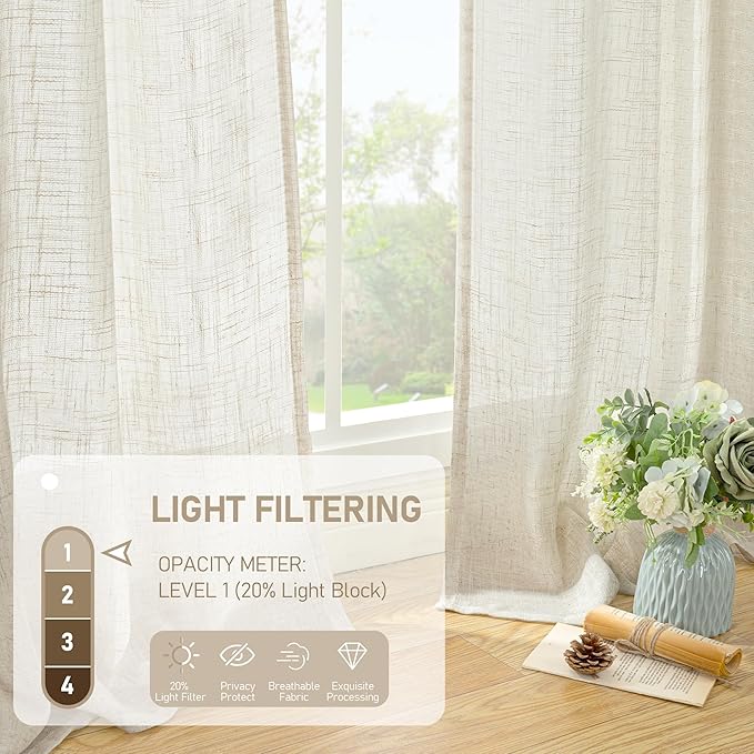 LAMIT Natural Linen Curtains 63 inch Length - Image 4