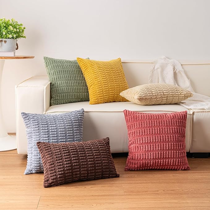 Pack of 2 Corduroy Decorative Throw Pillow Covers 18x18 InchSoft Striped Pillow - Image 7