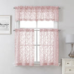 Lecloud Leia Blush Pink Sheer Curtains 36 Inch Length 2 Panels, Jacquard Leaf - Image 8