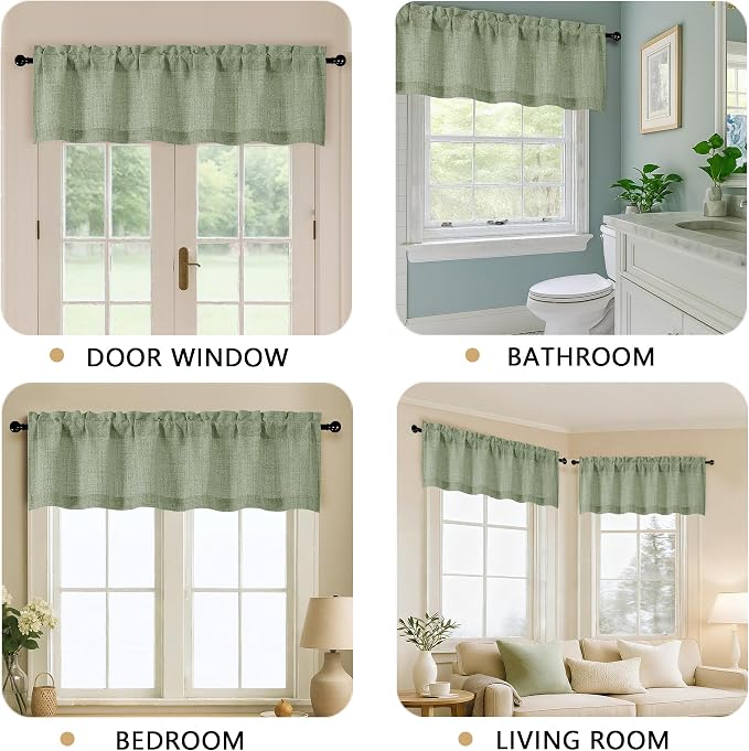 OVZME Green Valance for Windows, Light Filtering Faux Linen Textured Small - Image 5