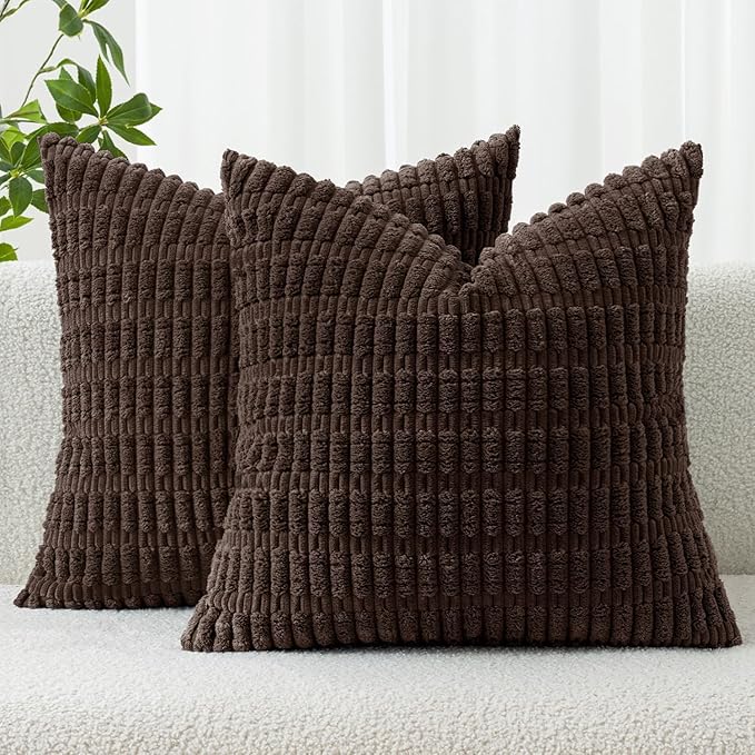 MIULEE Pack of 2 Corduroy Decorative Euro Sham Throw Pillow Covers 24x24 Inch by MIULEE