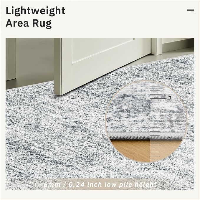 5x7 Area Rugs Gray Low Pile Indoor Washable Trendy Faded Style Rugs - Image 8