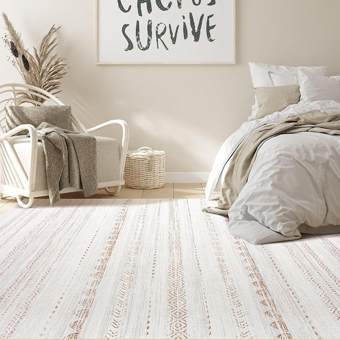 Nakagishi 7x9 Area Rug Living Room: Washable Boho Large Neutral Soft Farmhouse - Image 6