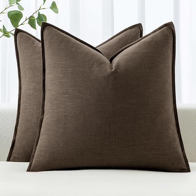 MIULEE Decorative Linen Pillow Covers 20x20 Inch Dark Coffee Chocolate Boho by MIULEE