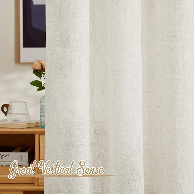 NICETOWN Natural Linen Burlap Curtains 135 inches Long, Grommet Semi Sheer - Image 6