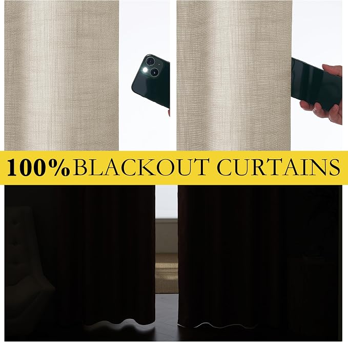 NICETOWN Taupe 100% Blackout Linen Curtains 72 inch Long Burg, Farmhouse Thick - Image 3