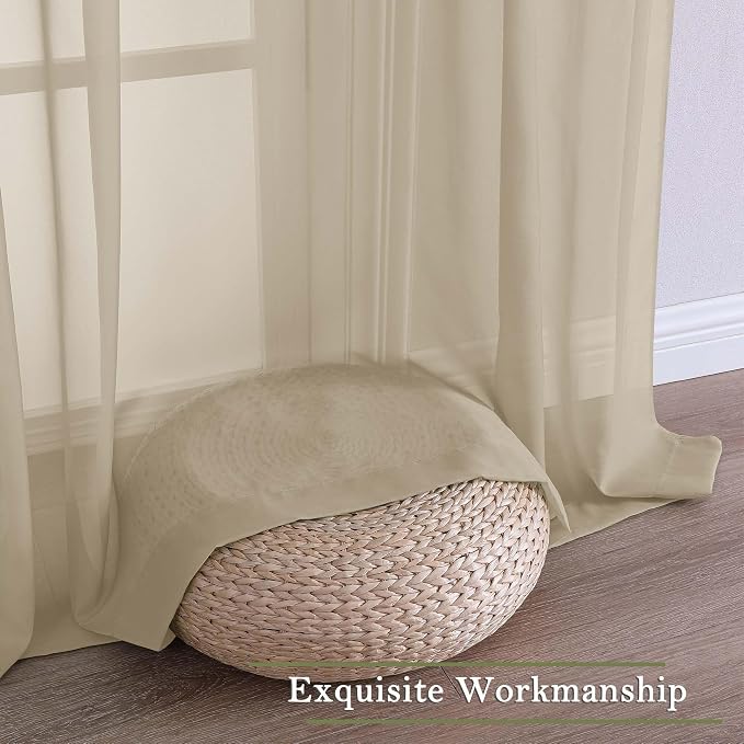 Lecloud Taupe Sheer Curtains 63 Inch Length 2 Pcs, Light Filtering Rod Pockets - Image 9