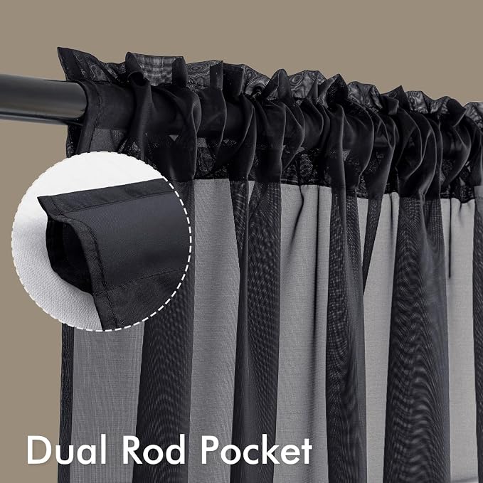 MIULEE Black Sheer Curtains 108 Inches Long, 4 Panels Set, Light Filtering - Image 3