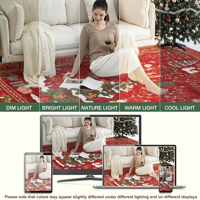 UERMEI Christmas Runner Rug for Hallway: 3x8 Neutral Modern Festive Low Pile - Image 4