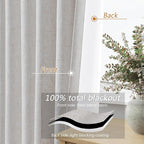 Guken Natural 100% Blackout Curtains 112 Inch Length 2 Panels Set Neutral Linen - Image 4