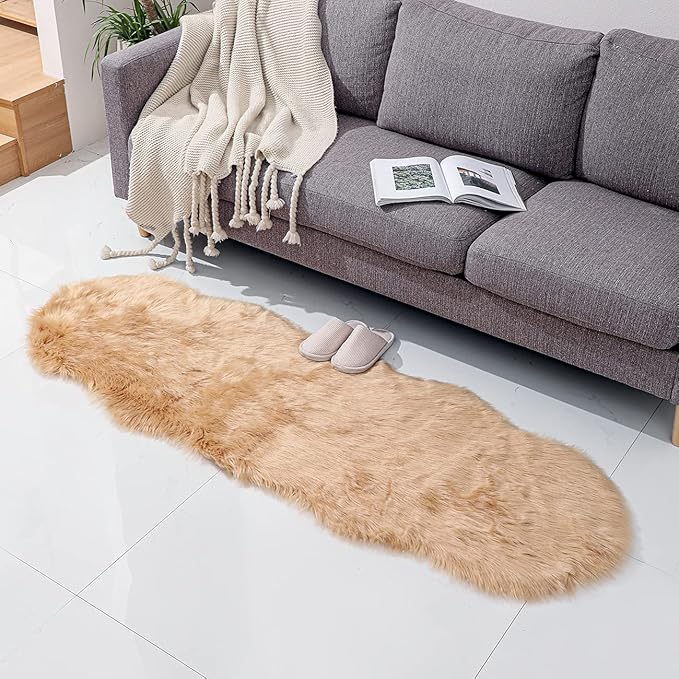 linmopm Faux Fur Rug Sheepskin Shag Fluffy Fuzzy Beige 2x6 ft Runner Rugs by Limopmfauxfurproducts
