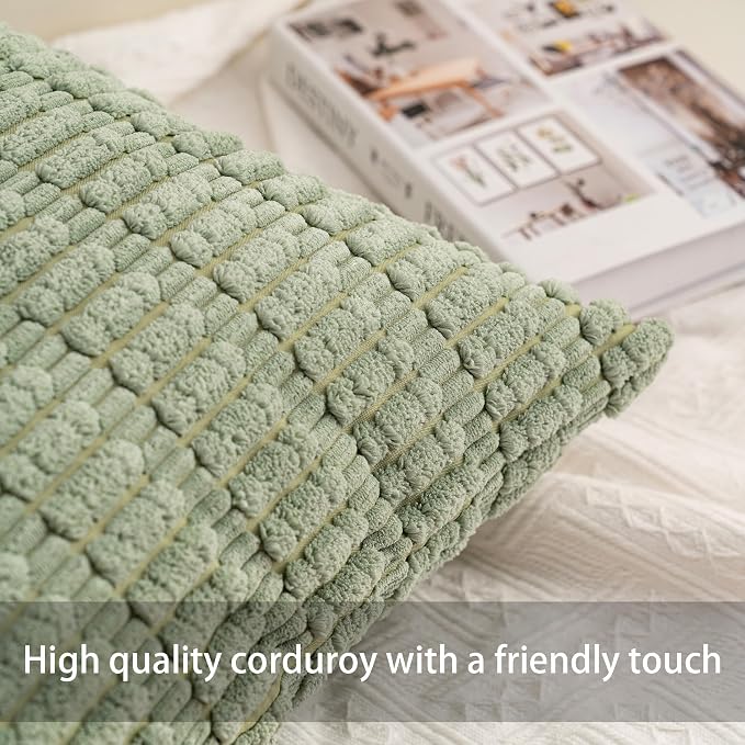 Pack of 2 Corduroy Decorative Throw Pillow Covers 18x18 Inch Soft Striped - Image 2