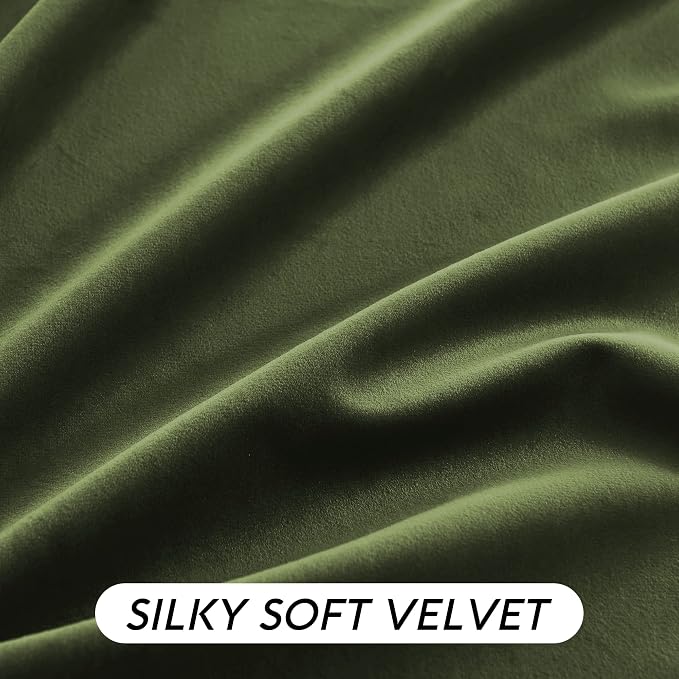 RYB HOME Olive Green Velvet Curtains 63 inches Length - Image 4