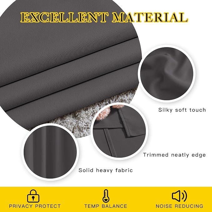 NICETOWN Blackout Grey Curtains 84 inches Long, Grommet Room Darkening Thermal - Image 4