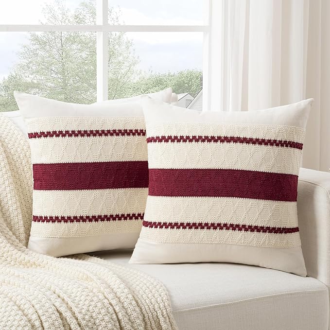 Fancy Homi Set of 1 Burgundy Boho Decorative Throw Pillow Covers 20x20 Inch - Image 2