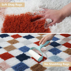 Shag Area Rug for Bedroom Living Room, 6x9 Fluffy Soft Colorful Checkered Rug - Image 3