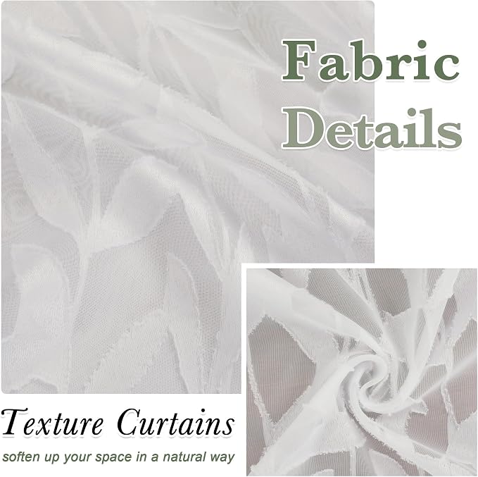 Lecloud Leia Clip Textured Leaf Ivory Sheer Curtain 63 Inch Length 2 Panels - Image 8
