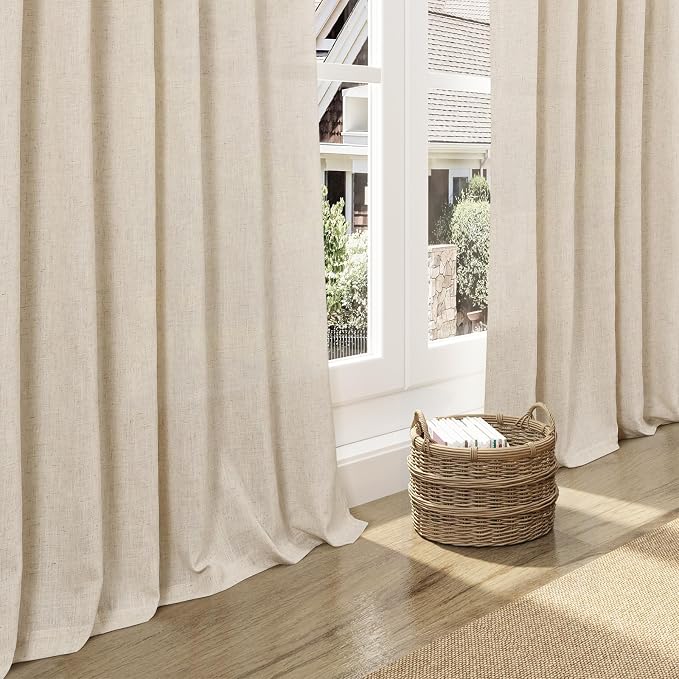 Cream Beige Linen 112 Inch Curtains - Image 5