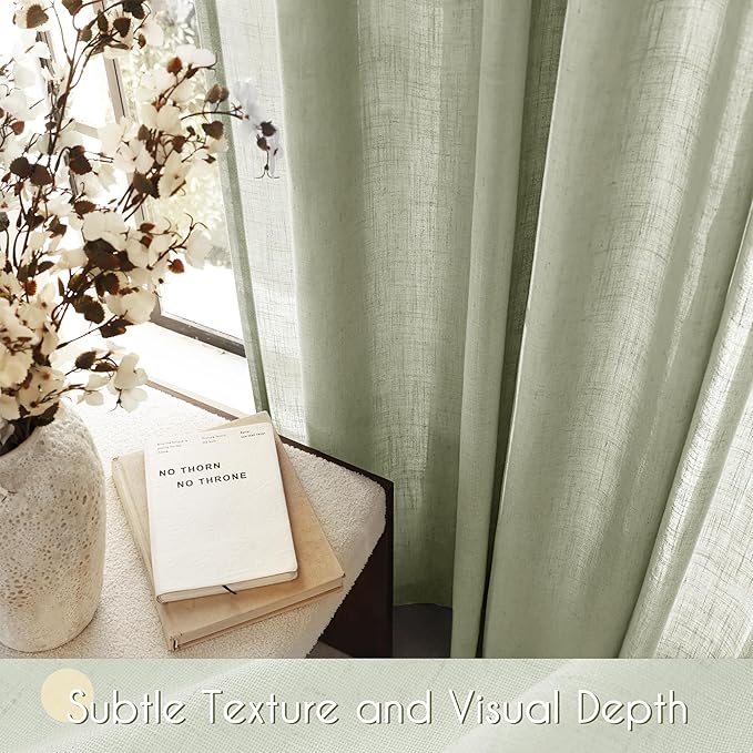 Linen Blend Sage Green Curtains 120 inch Length 2 Panels - Image 4